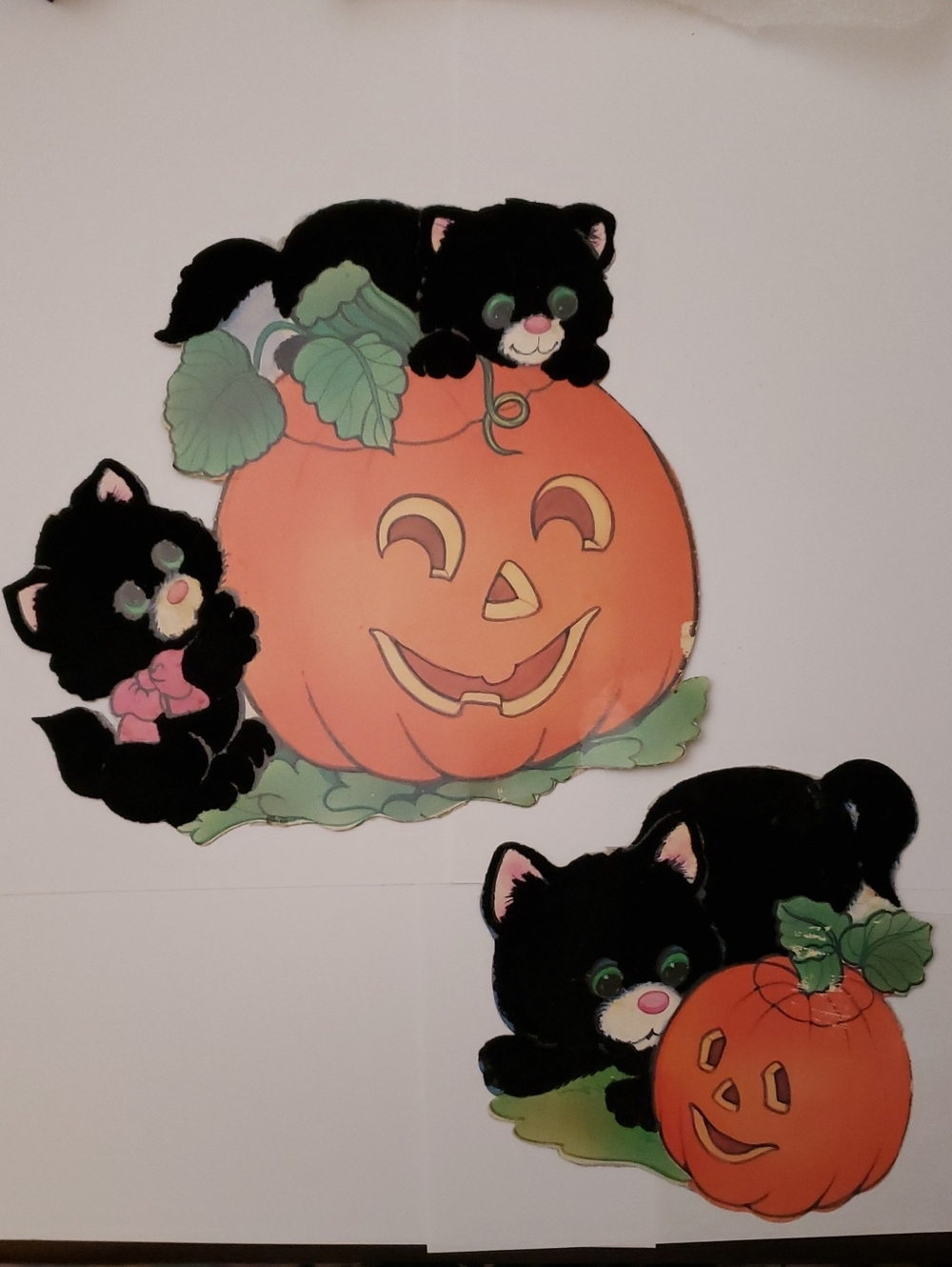 Vintage 70s Black Cat Halloween Decorations. Die Cut. Eureka.
